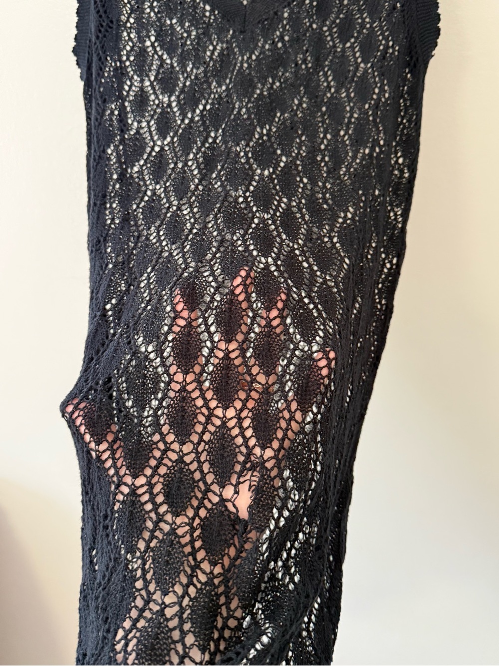 Vintage Y2K Old Navy Black Crocheted Dress Cover Up Sz Lg Whimsigoth Emo Witchy - Picture 4 of 10